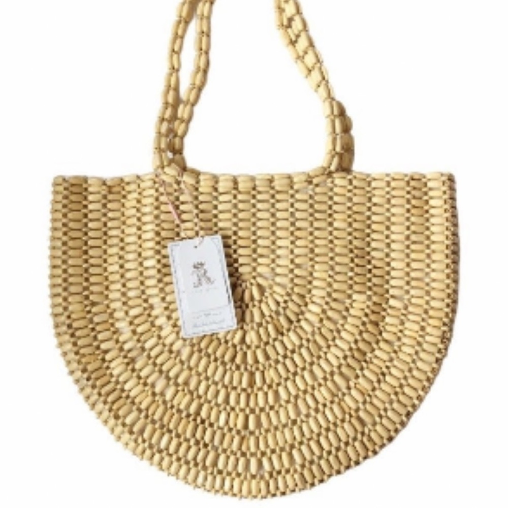 Rachel Ashwell wooden beaded boho tote